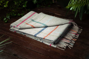 Merino Lambswool Blanket Grey with Multi Colour Stripe