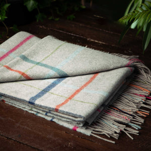 Merino Lambswool Blanket Grey with Multi Colour Stripe