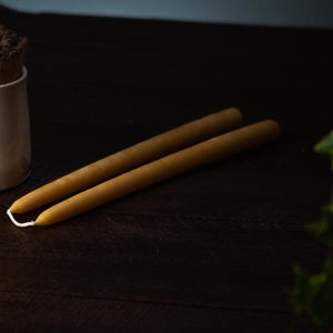 Beeswax table candles which are eco-friendly, sustainable, non-toxic wax.