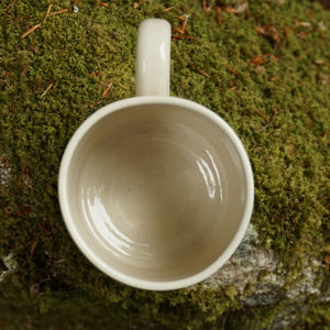 Dragonfly mug image of inside of the mug sitting on a moss rock